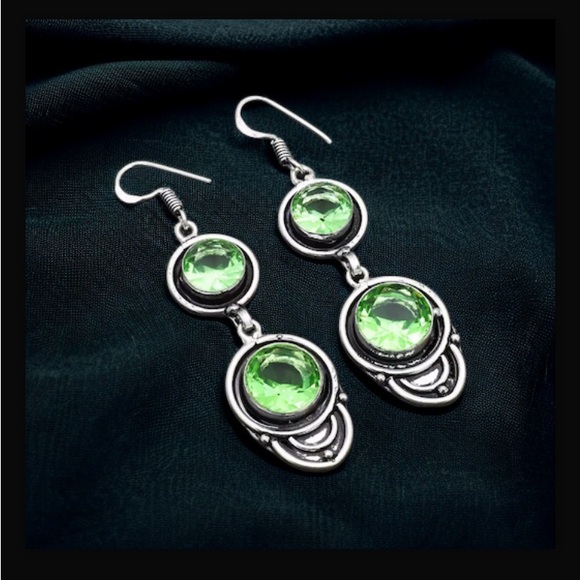 Peridot Handcrafted Drop Hook Style Dangle Earrings 2.4” Long Handmade In India - Picture 9 of 13
